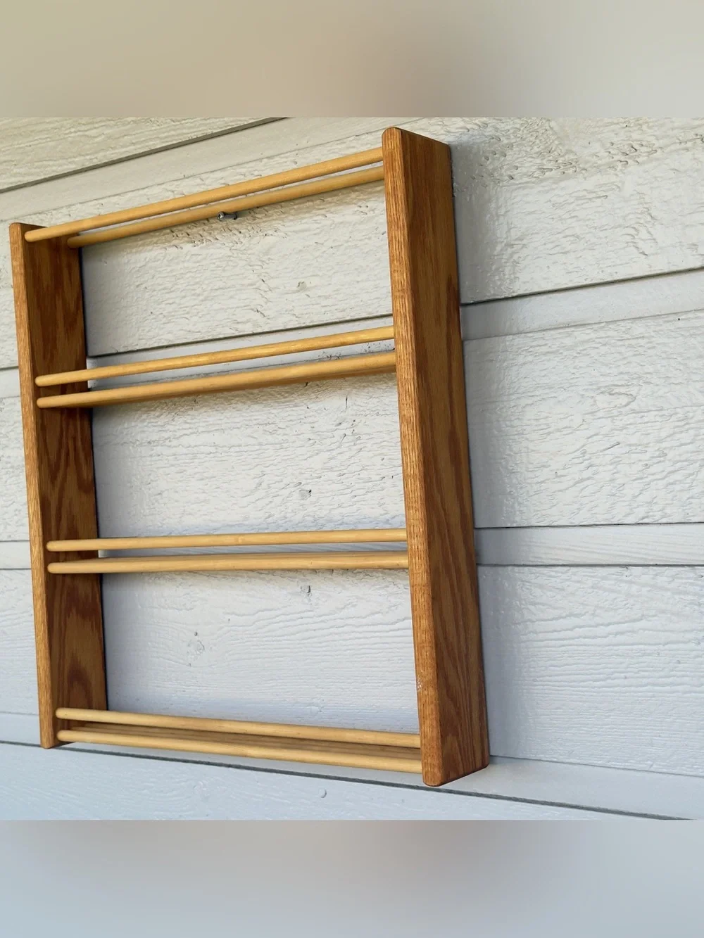 Vintage Danish Style Wall Mounted Wood Spice Rack Hand Crafted Kitchen Organizer